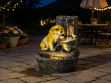 22" 3-Tier Puppy Themed Resin Garden Fountain Rustic Brown Outdoor Water Fountain with LED Lights & 25593587