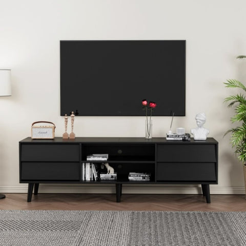 ZUN 63 Inch TV Stand Features Vintage-style and Bevel Design, TV Stand with Drawers, Entertainment W578P193299