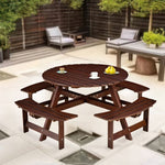 ZUN Outdoor 8 Person Picnic Table, 8 person Round Picnic Table with 4 Built-in Benches, Umbrella Hole, W2275P149765