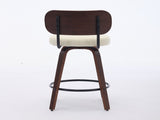 Swivel Bar Stools Set of 2, 26" Upholstered Faux Leather Counter Height Barstools with Walnut Back & W1143P300154