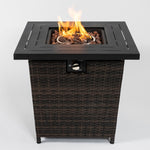 ZUN 28inch Wicker Square Fire Pit Table W853102854