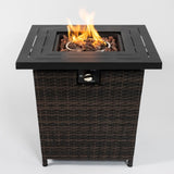 ZUN 28inch Wicker Square Fire Pit Table 07682508