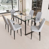 51" 6 person glass dining table set, kitchen set with black metal leg dining table and chairs, 26302812