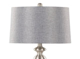 27" Contemporary Metal Table Lamp in Brushed Nickel with Grey Textured Linen Shade from Grandview B202P224084