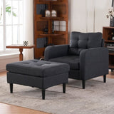 ZUN Dark Gray Upholstered Armchair Storage Ottoman Set - Comfortable Single Sofa with Cup Holders W1901P149126