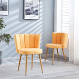 Modern YELLOW dining chair with iron tube wood color legs, shorthair cushions and W23461123