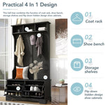 ZUN ON-TREND All in One Hall Tree with 3 Top Shelves and 2 Flip Shoe Storage Drawers, Wood Hallway WF300971AAB