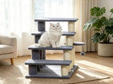 Gray 4-Tier Cat Climbing Steps with Scratching Posts, for High Bed & Sofa Bedroom/Living Room 56118925