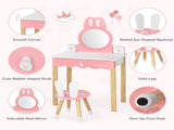 Kids Rabbit Vanity Table Set with Removable Shatter-Proof Mirror, Pink & White Makeup Desk with 69012468
