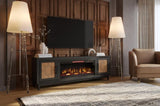 ZUN Bridgevine Home Ventura 86 inch Fireplace TV Stand for TVs up to 95 inches, Black and Bourbon Finish B108P193091
