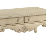 ZUN Antique White 2-Drawer Coffee Table with Cabriole Leg B062P209108