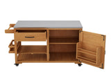 43.3" Outdoor Kitchen Island, Solid Fir Wood Grill with Stainless Steel Top, Rolling Bar N717P508001A