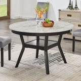 ZUN Mella Round Wood Dining Table with Shelf, 48" Faux Marble Top, Dark Espresso Finish T2574P246578