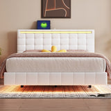 ZUN Queen Size Floating Bed Frame with LED Lights and USB Charging,Modern Upholstered Platform LED Bed WF308894AAK