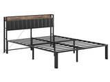 Queen Bed Frame with Charging Station and Storage Headboard, 18 Inch High Metal Platform Bed with PU W1820P532212