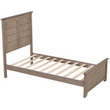 ZUN Farmhouse Wooden Platform Twin Size Bed with Panel Design Headboard and Footboard for Teenager, Ash WF530025AAD