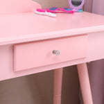 ZUN Children's Single Mirror Single Drawer Round Foot Dresser Pink 08591738