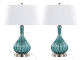 Jenny 27" Contemporary Glass Table Lamp in Clear Sapphire Blue Crackle Glass, Brushed Nickel and B202P224036