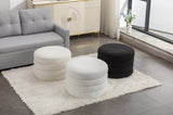 007-Velvet Fabric Storage Round Ottoman Footstool With Wooden Shelving,Ivory W527121976