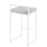 Fuji Contemporary Stackable Counter Stool in White with Light Grey Cowboy Fabric Cushion by B202P222384