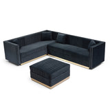 Contemporary Vertical Channel Tufted Velvet Big Size Ottoman Modern Upholstered Foot Rest for Living W1117P147304