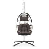 outdoor patio Wicker Hanging Chair Swing Chair Patio Egg Chair UV Resistant Dark grey cushion W34965367