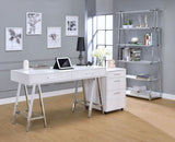 ZUN White High Gloss and Chrome 2-Drawer Writing Desk B062P209203