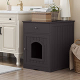 Wooden Pet House Cat Litter Box Enclosure with Drawer, Side Table, Indoor Pet Crate, Cat Home W80863046