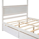 Wood Canopy Bed with two Drawers, Full Size Canopy Platform bed With Support Slats .No Box Spring WF303304AAK