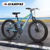 ZUN S24109 Elecony 24 Inch Fat Tire Bike Adult/Youth Full Shimano 7 Speeds Mountain Bike, Dual Disc W709P174687