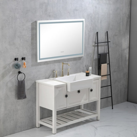 ZUN 55x30 Inch LED Bathroom Mirror with Frontlit and Backlit, Wall Mounted Vanity Mirror with Smart 65502651