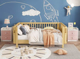 Full Size Wood Platform Bed for Kids, Wood Low Profile Full Bed with Rails for Girls and Boys, W2593P445130