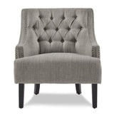 Modern Traditional Accent Chair Button Tufted Taupe Fabric Upholstery Solid Wood 1pc Living Room B011P182656