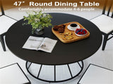 Black 47" Round Dining Table , Family-Sized for 4-6 People, Hourglass Metal Base & Curved Tabletop 58412360