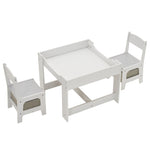 ZUN Children's Wooden Table And Chair Set With Two Storage Bags Grey And 60310011