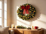 36" Holiday Wreath with Bow, Berries, Pinecones & 8 Modes 12156605