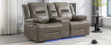 2 Seater Home Theater Recliner Manual Recliner Chair with a LED Light Strip Two Cup Holders and a WF323622AAE