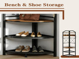 Corner Hall Tree with Shoe Bench Entryway Coat Rack with 10 Metal Movable Hooks Floor Standing 74199774