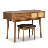 43.3" Classic Wood Makeup Vanity Set with Flip-top Mirror and Stool, Dressing Table with Three 45230271