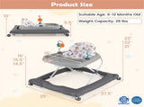 Grey Foldable Baby Walker with Detachable Tray & Shape Sorter Toys, 3-Level Height Adjustable for 06894251