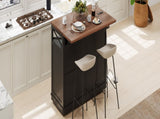 K&K 46.5'' Farmhouse Kitchen Island with Drape of Beads, Power Outlet, Rolling Kitchen Cart on N707P254872B