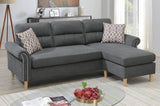 ZUN Slate Color Polyfiber Reversible Sectional Sofa Set Chaise Pillows Plush Cushion Couch Nailheads HS00F6447-ID-AHD