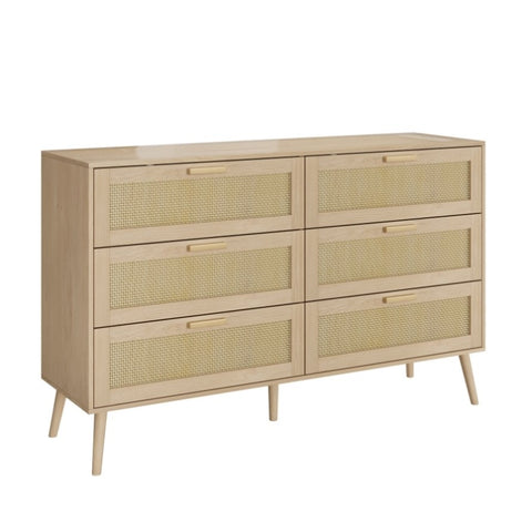 ZUN Rattan 6 Drawers Chest of Dressers for Bedroom, Modern 6 Drawer Dresser, Wide Chest of Drawers with 61370909