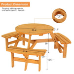 ZUN 6-Person Outdoor Circular Wooden Picnic Table with 3 Built-In Benches, Outside Table and Bench Set 87268560