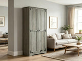 Distressed Gray 67" Tall Farmhouse Food Pantry Freestanding Cabinet with Multi-Level Adjustable 31486998