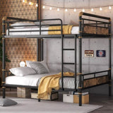 Full over Full Metal Bunk Bed, Industrial Detachable Bunkbeds with Safety Guard Rails for Teens W2580P304986
