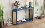 TREXM Narrow Console Table with Unique Irregular Top Design, Entryway Table with Open Shelf, Rattan N715P228111C