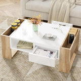 ON-TREND High Glossy Coffee Table with 2 Drawers, Practical Two Tone Center Table with Hidden N721P205792K