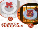 36in Pre-lit Outdoor Christmas Wreath Decoration, Lighted Metal Wreath with Red Bow, Remote Control 57008559