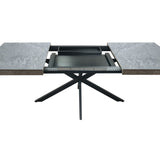 ZUN 55.11" -70.86"Retro Rectangular Stretch Dining Table,Dark Grey stone Top And Relief Plate, W757P209558